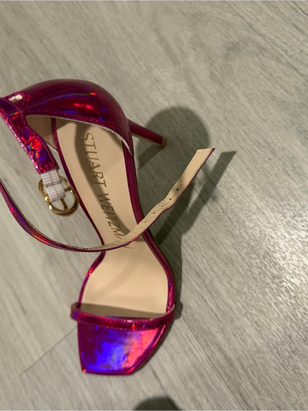 New Stuart Weitzman Fuchsia Metallic Ankle-Strap Sandals sz 7 - Picture 8 of 12
